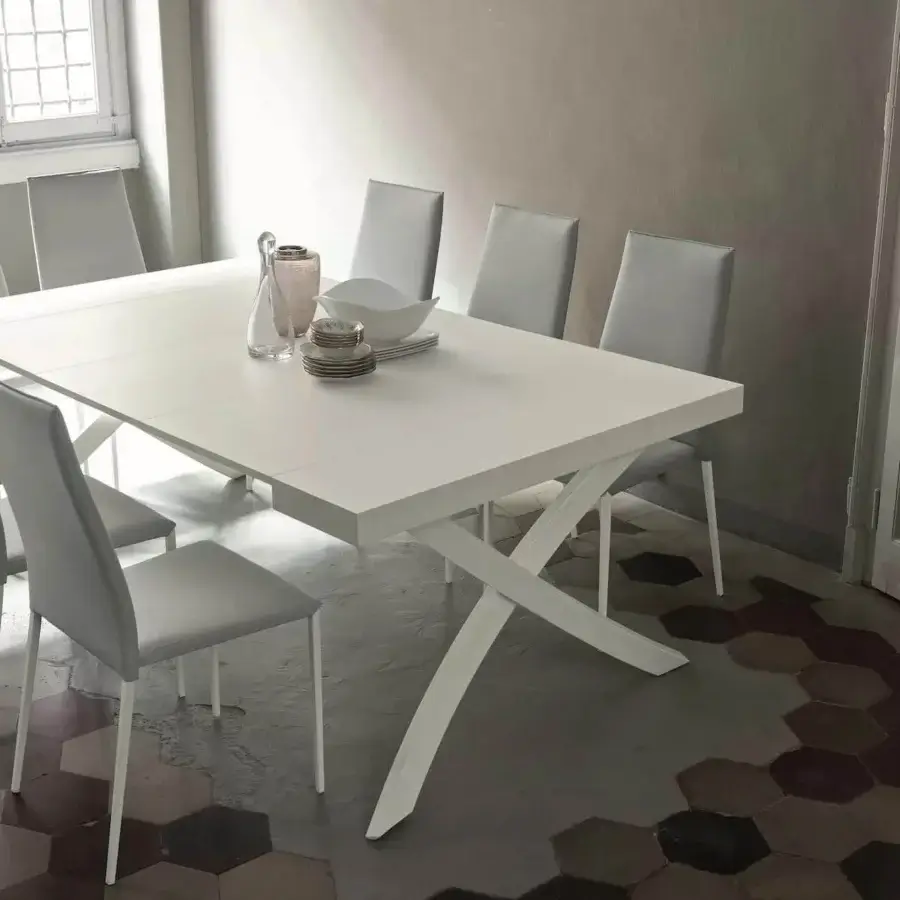Distinguished Bontempi Tai chair with curved upholstered seat and back in light gray paired with matte white metal legs