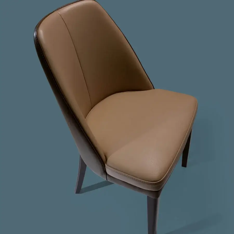 Elegant Borzalino Julie chair with light tan leather mono-cover and dark brown stained solid natural oak legs