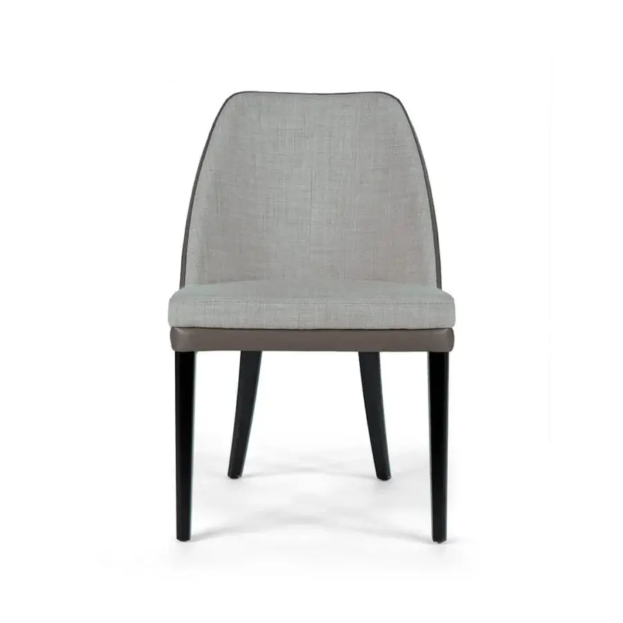 Distinguished Borzalino Julie chair with light gray textile upholstery and dark lacquered natural oak base