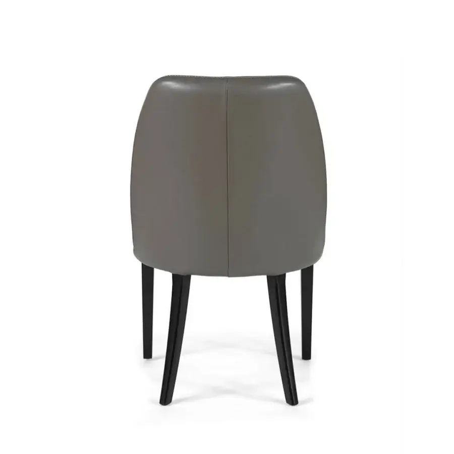 Superior Borzalino Julie chair with enveloping backrest and solid oak legs lacquered in dark tones, upholstered in muted gray fabric