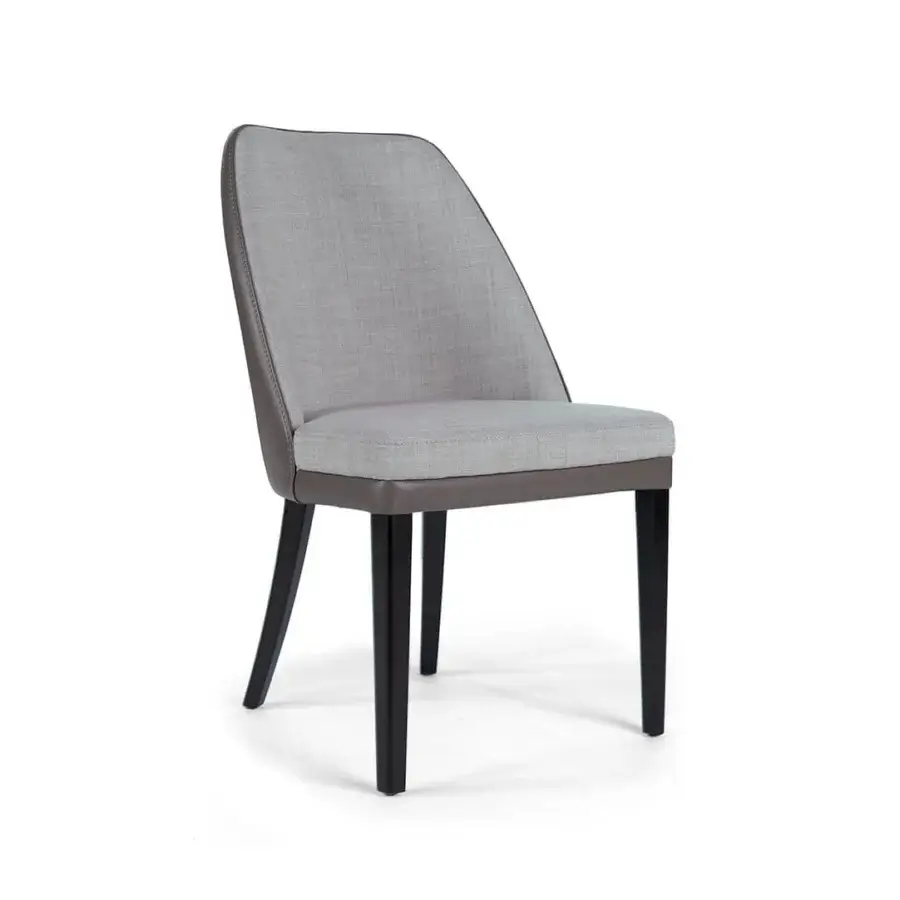 Exceptional Borzalino Julie chair with light gray textile upholstery, darker trim and glossy natural oak legs
