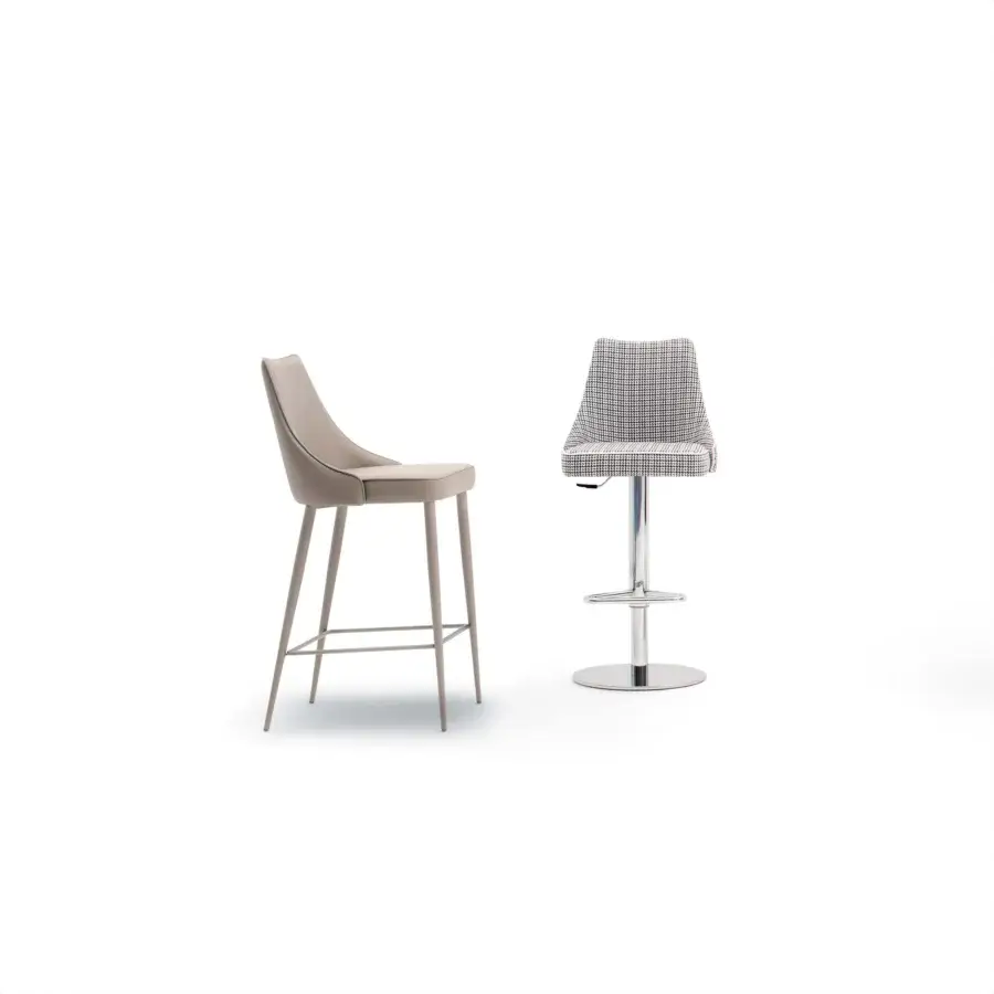 Exclusive Bontempi Clara stool with light beige upholstered seat and sleek legs crafted in Italy