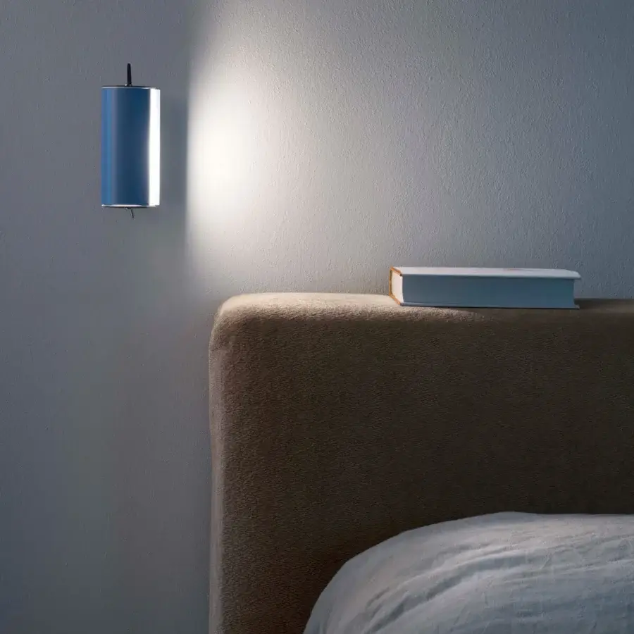 Elegant Nemo Lighting Applique Cylindrique Petite wall lamp in light blue metal with matte finish and pivoting screen