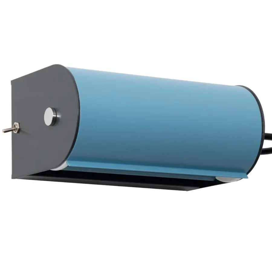 Elegant Nemo Lighting Applique Cylindrique Petite wall lamp with a cylindrical blue shade and sleek gray backplate
