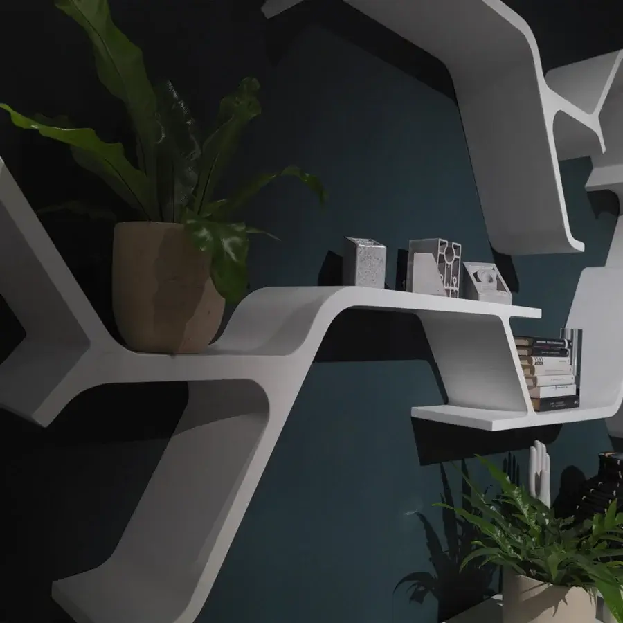 Innovative Horm Sinapsi shelf, a modular wall unit in lacquered polyurethane with a smooth matte white finish