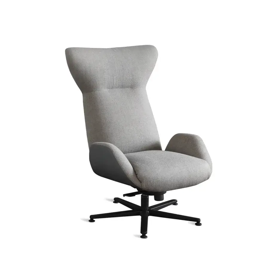 Distinguished Horm Soho lounge chair with soft gray textile upholstery and sleek black four-legged base