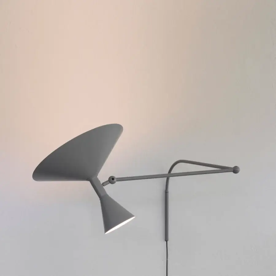 Exceptional Nemo Lighting Lampe de Marseille wall lamp with adjustable arm in matte gray and conical shade