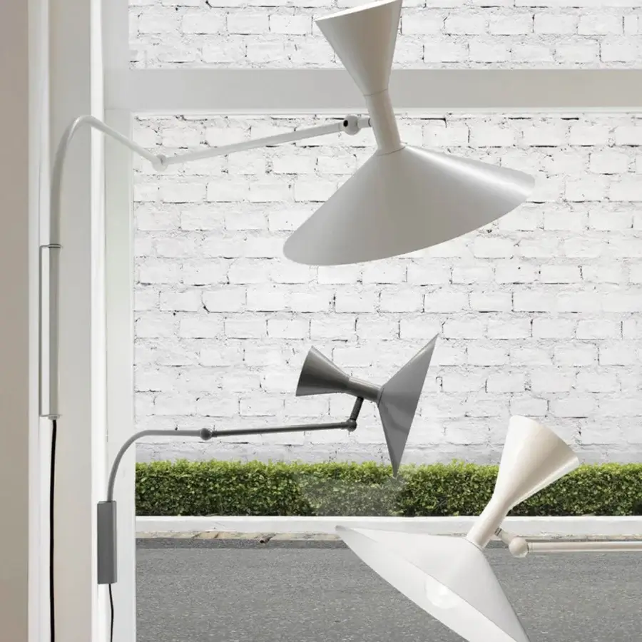 Elegant Nemo Lighting Lampe de Marseille wall lamp crafted in metal with a smooth light gray finish and adjustable arms