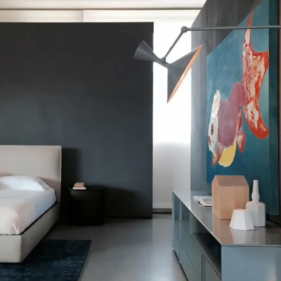 Exceptional Nemo Lighting Lampe de Marseille wall lamp in matte gray metal with a distinctive orange interior glow