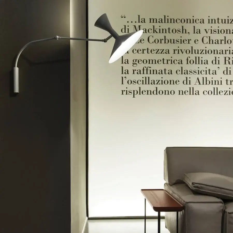 Distinguished Nemo Lighting Lampe de Marseille wall lamp with curved light-gray metal and conical dark-gray shades crafted in Italy