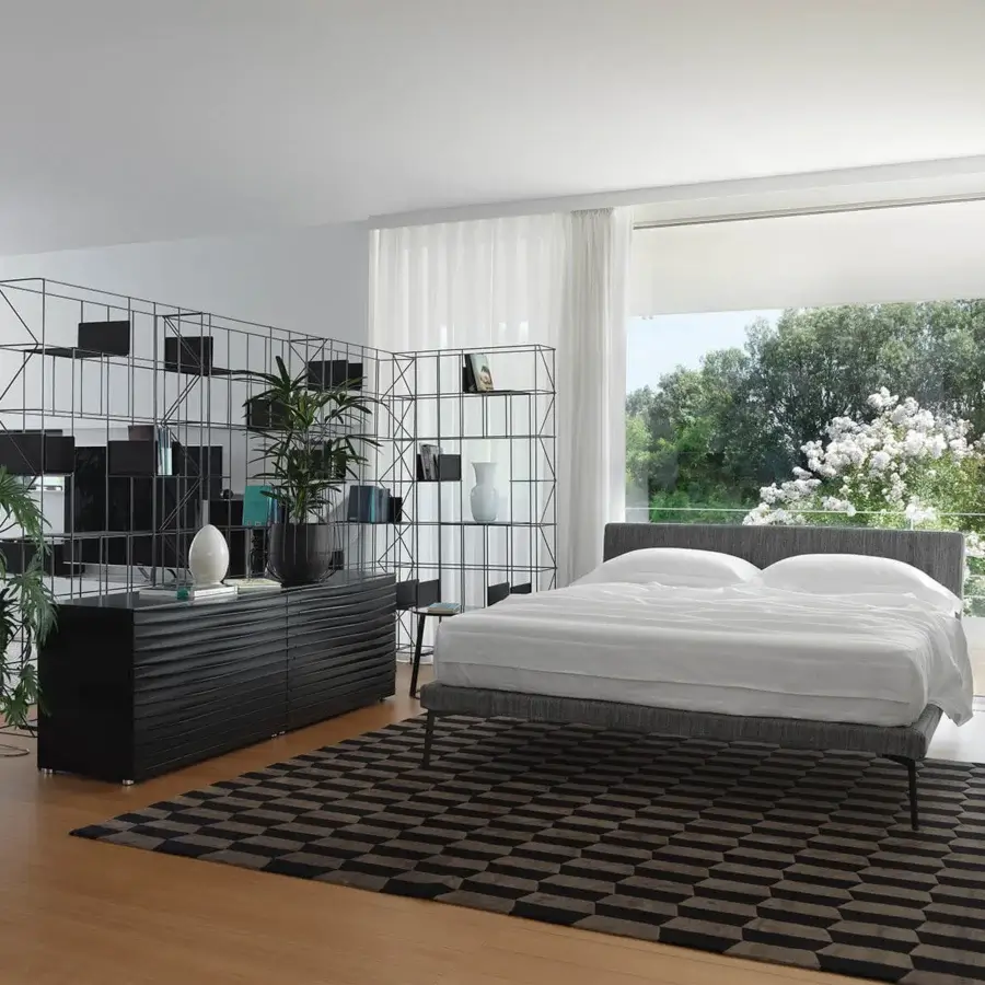 Avant-garde Horm Tide dresser crafted in Italy with a sculpted front of evenly-spaced MDF and matte black finish