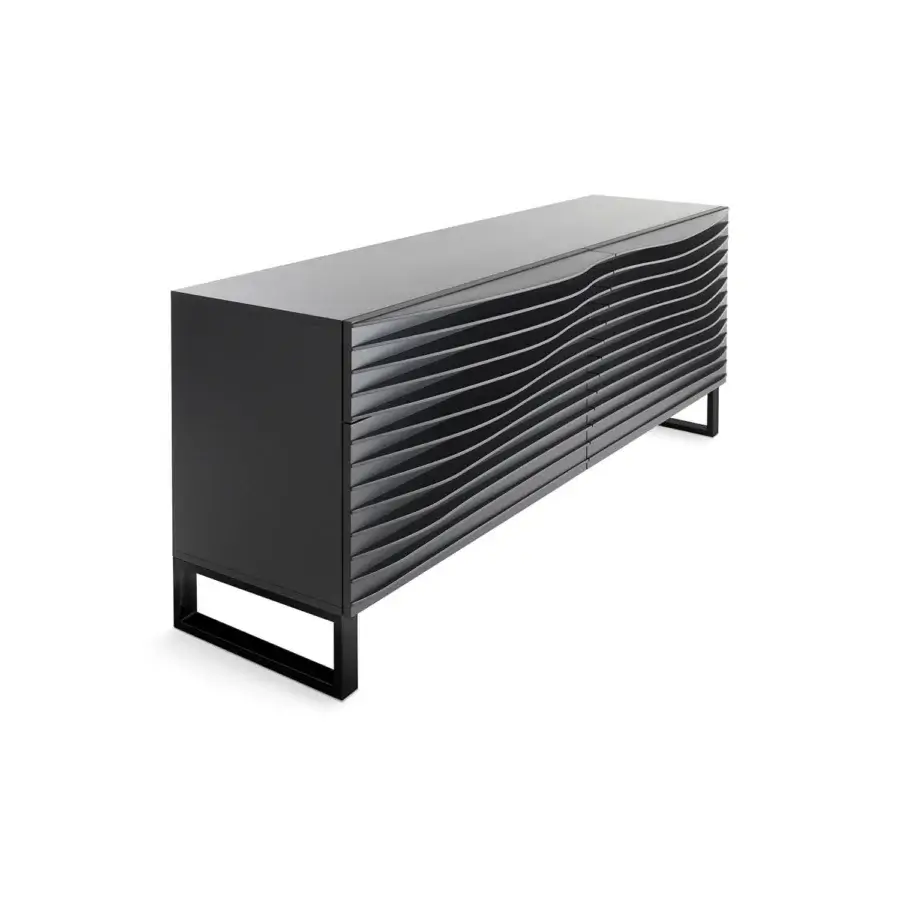Exclusive Horm Tide dresser with a captivating wave-like front built in evenly-spaced MDF and dark grey finish
