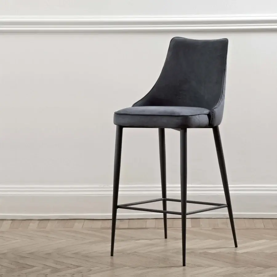 Superior Bontempi Clara stool with dark textile upholstery and matching dark metal fixed base