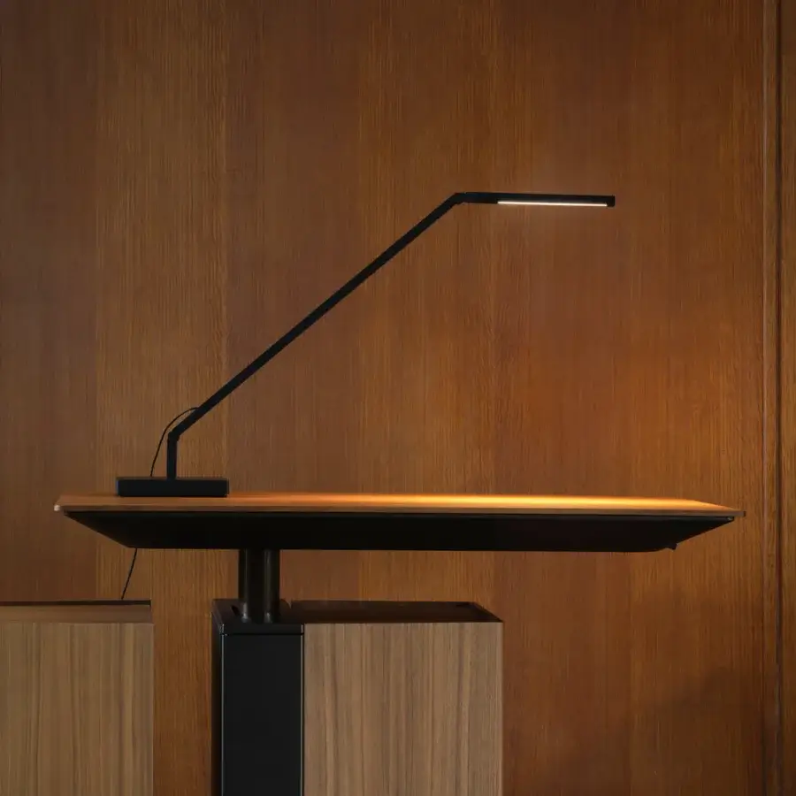 Superior Nemo Lighting Untitled Linear lamp with angular silhouette and matte black metal finish ensuring visual comfort