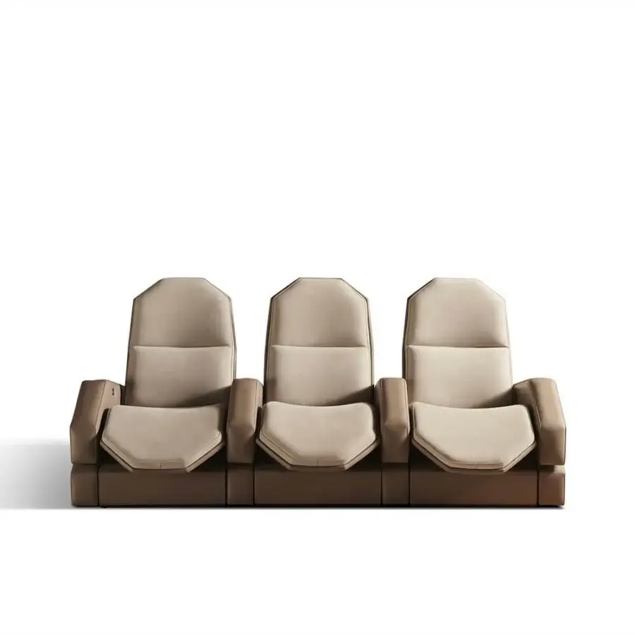 Exceptional Mascheroni Jurij home cinema seating with supple leather upholstery and ergonomic design in tan and brown hues