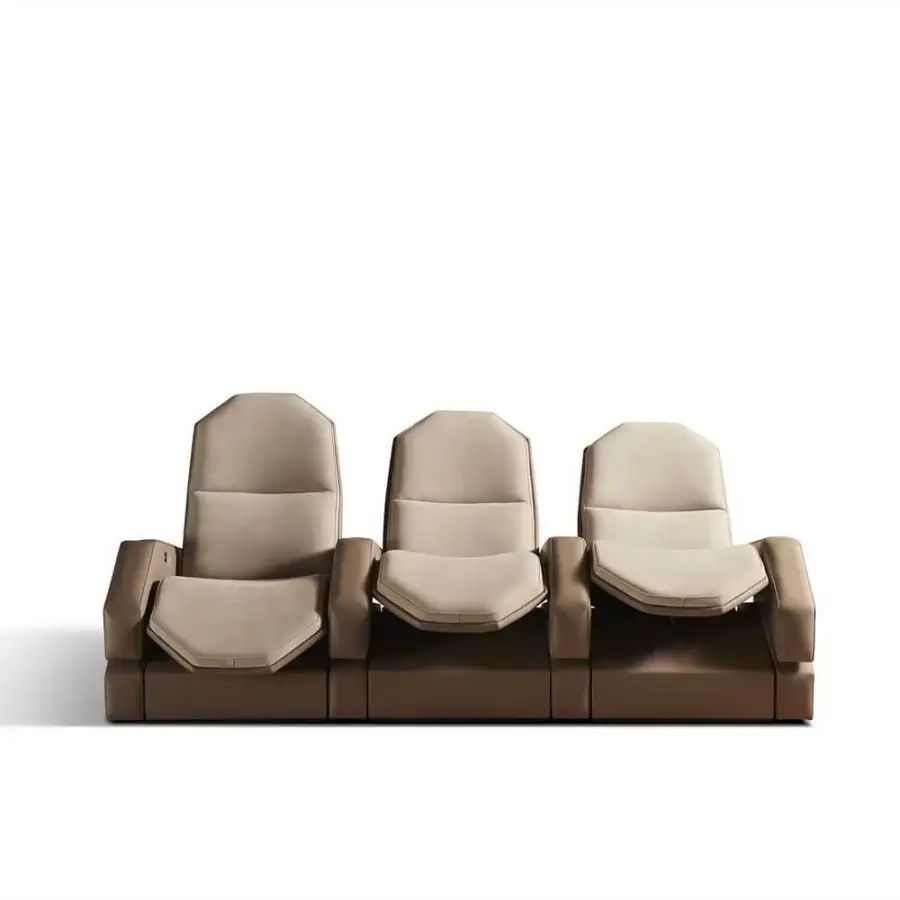 Superior Mascheroni Jurij home cinema seating with beige cushioning and brown base crafted in supple leathers and geometric shapes