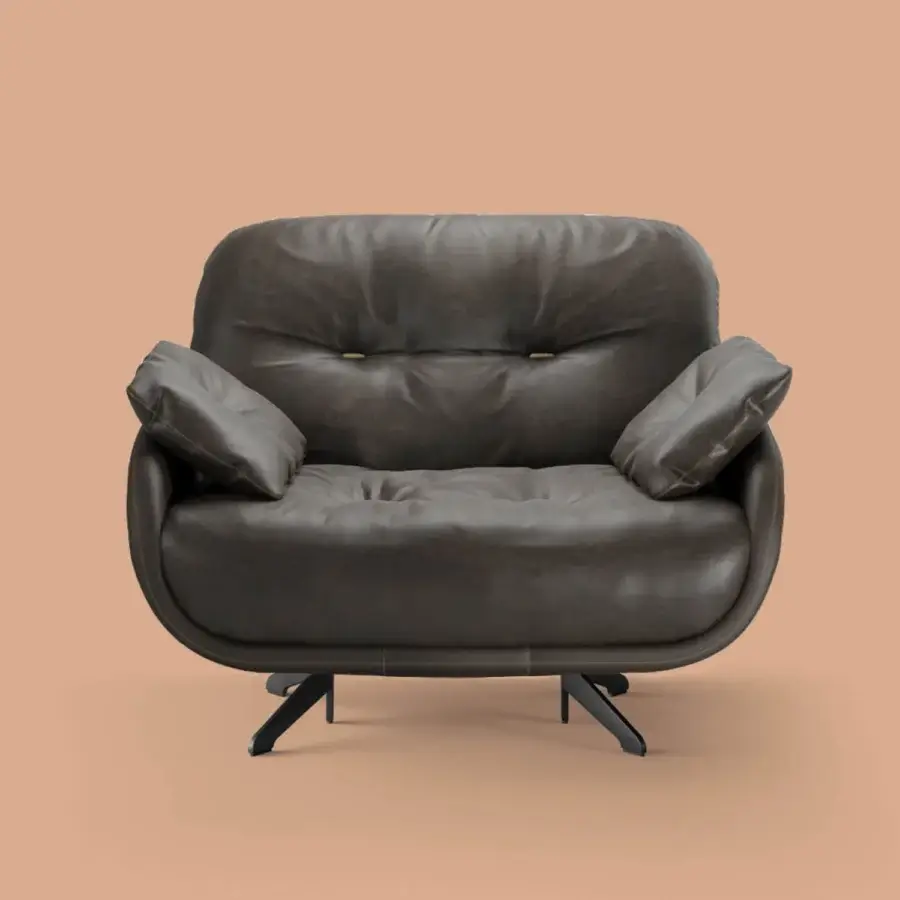 Distinguished Borzalino Ayton lounge chair with dark brown textured leather upholstery and lacquered metal base