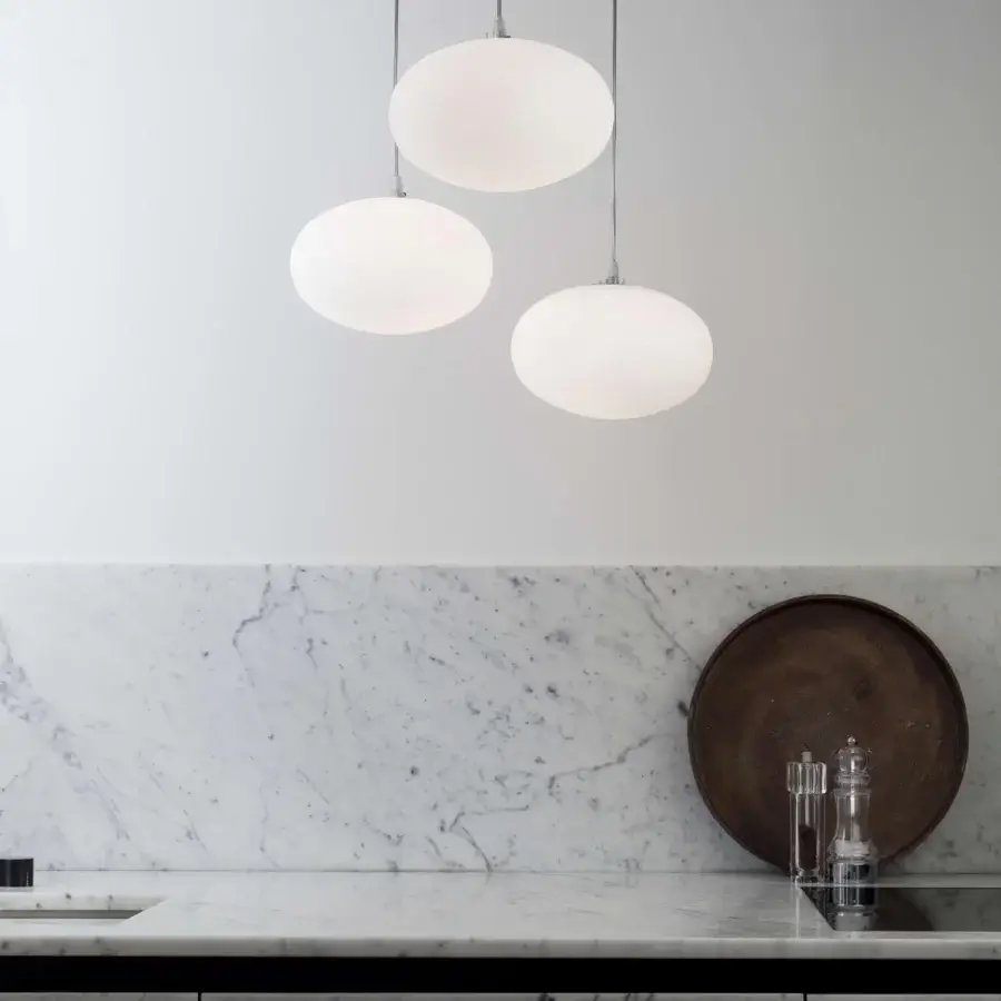 Exceptional Nemo Lighting Maga suspension lamp with elliptical opal blown glass and smooth matte white finish