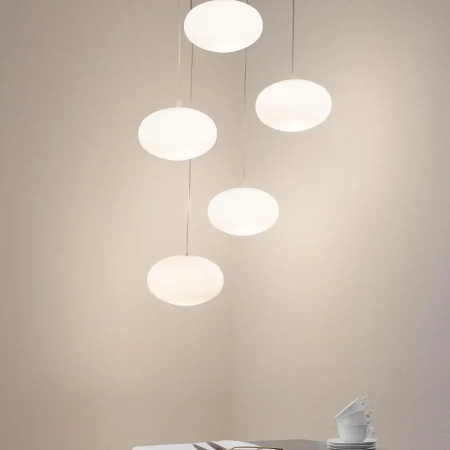 Superior Nemo Lighting Maga suspension lamp with elliptical opal blown glass emitting uniform white glow