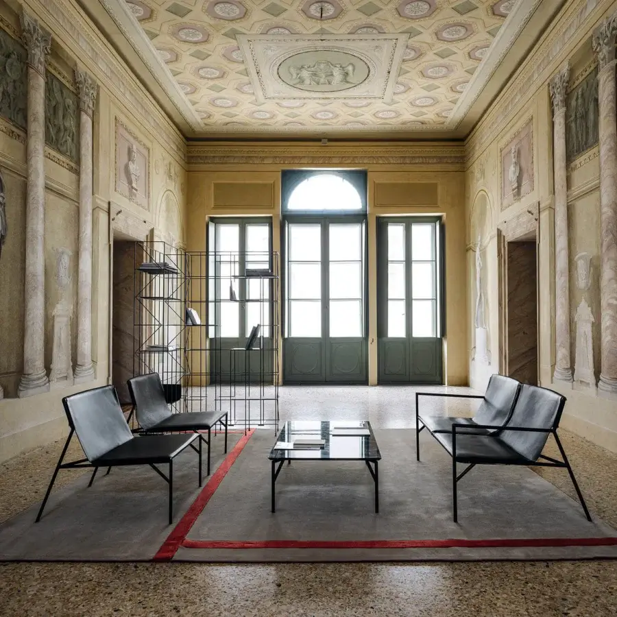 Superior Horm Tout Le Jour sofa built in Italy with matte black leather and premium metal frame