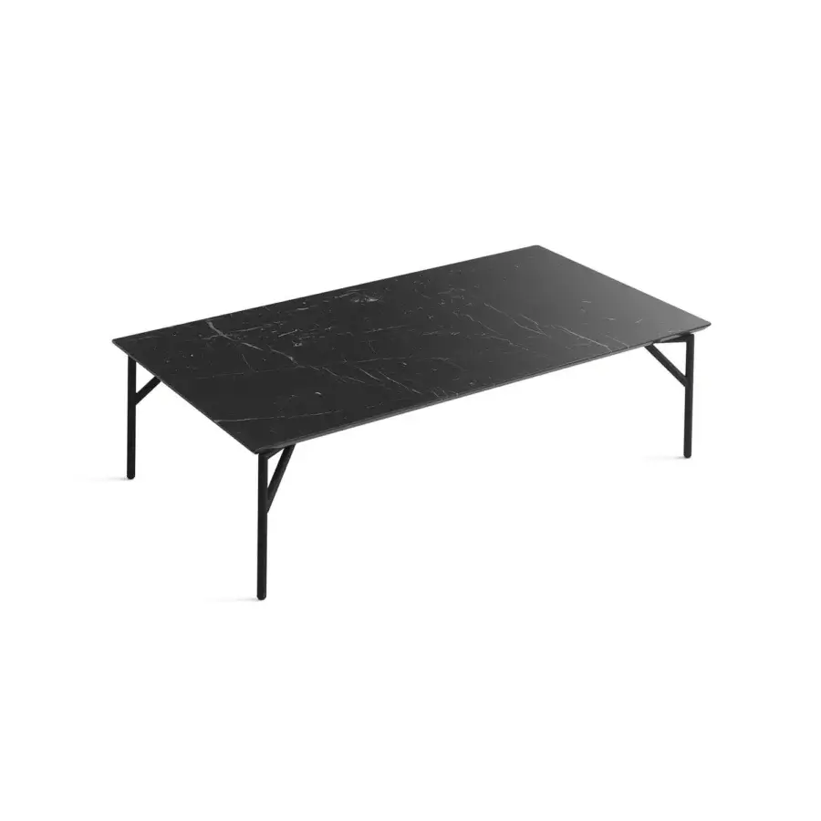 Superior Horm Tout Le Jour coffee table crafted in dark marble-like material with elegantly angled metal legs and impeccable Italian finish