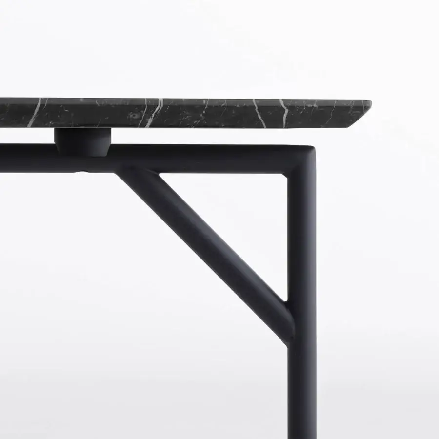Exceptional Horm Tout Le Jour coffee table crafted in dark marble with white veining and matte black metal frame