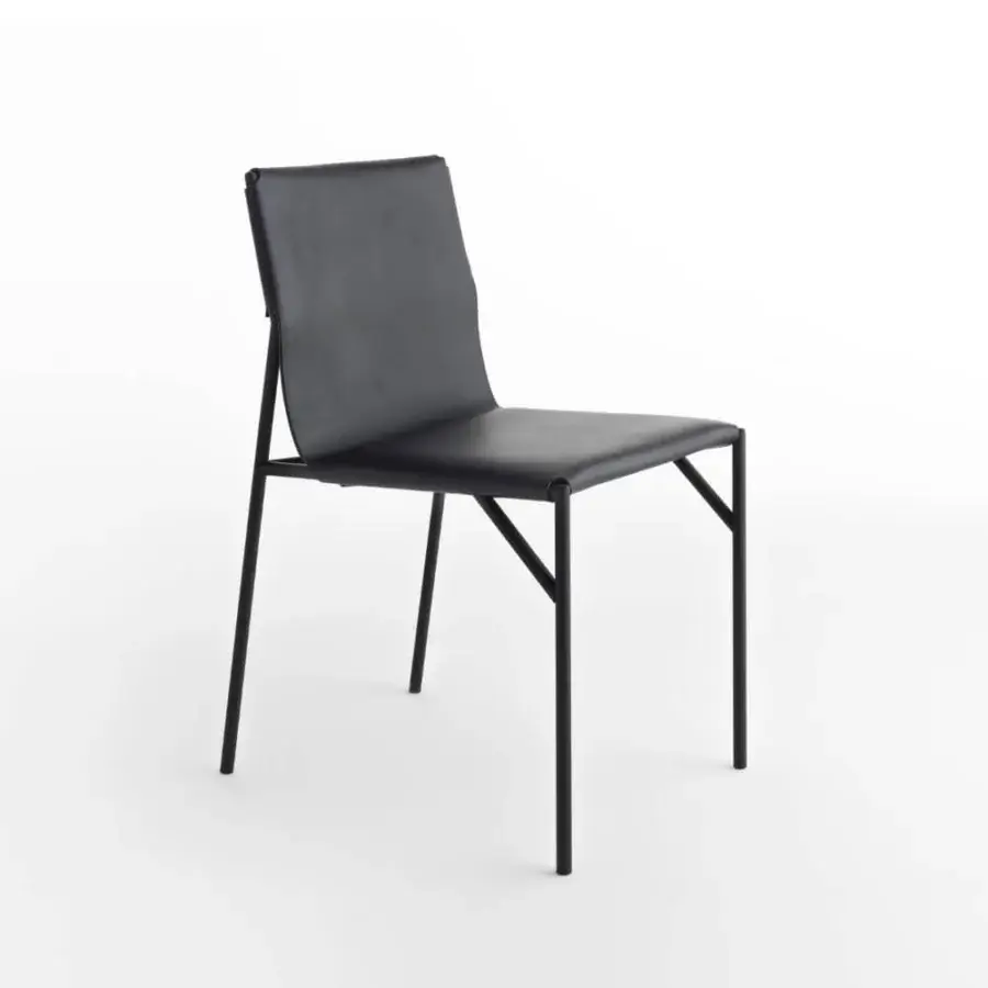 Superior Horm Tout Le Jour chair with black leather upholstery and sleek black metal frame built with elegant proportions