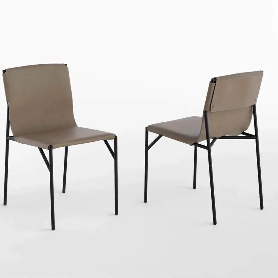 Superior Horm Tout Le Jour chair with tan synthetic leather and sleek black metal frame built in Italy