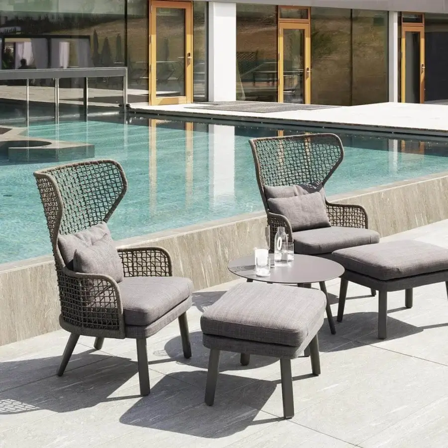 Superior Varaschin Emma coffee table with uniformly gray HPL top and aluminum legs in a clean matte finish