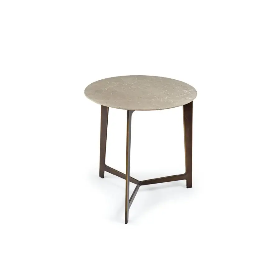 Exceptional Borzalino B Series coffee table with beige marble top and dark bronze lacquered metal base