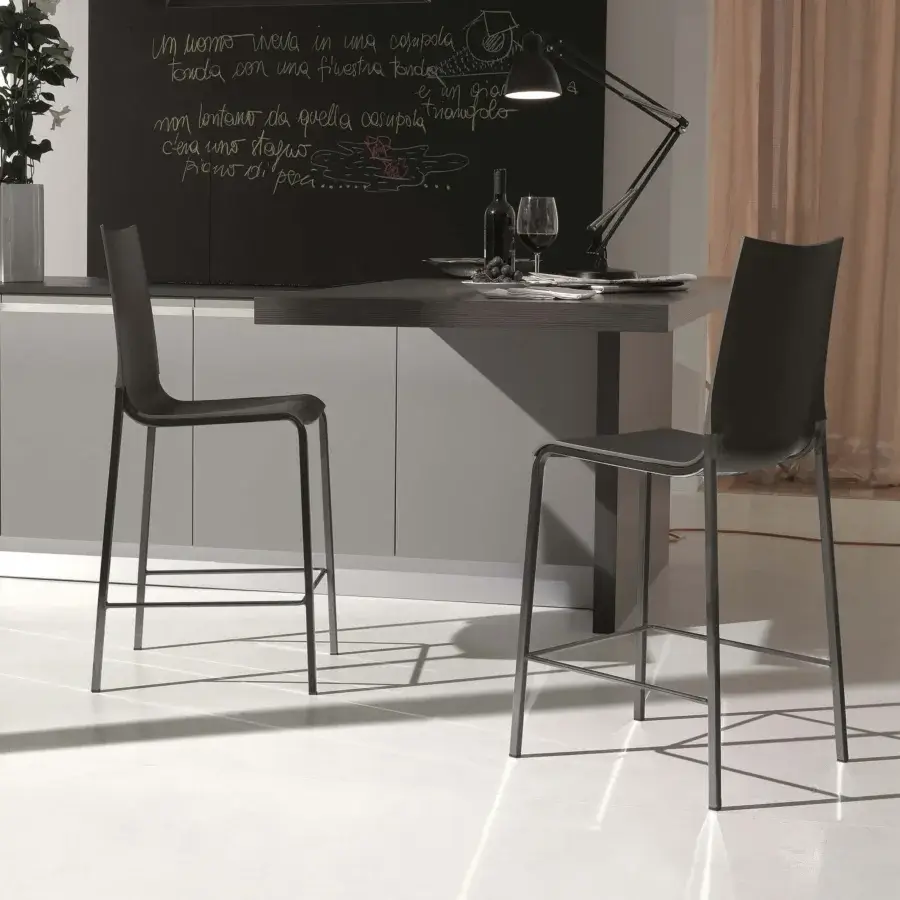 Exceptional Bontempi Eva stool with enveloping shell and solid metal structure in dark grey matte finish