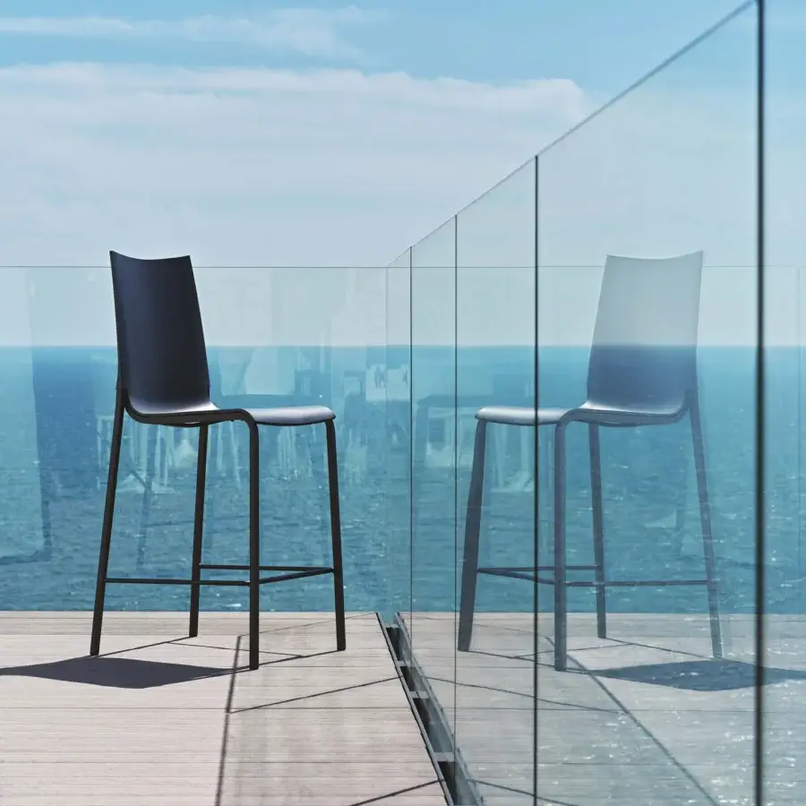 Distinguished Bontempi Eva stool with soft enveloping shell and solid metal structure in matte dark gray finish