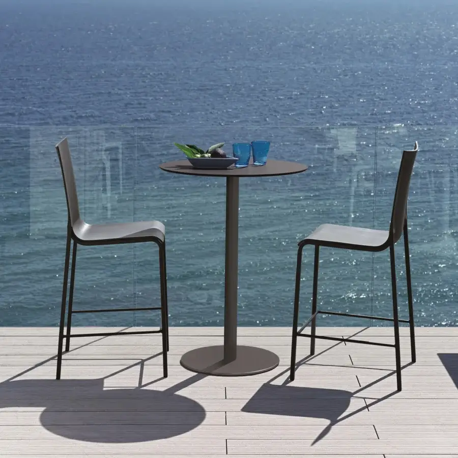 Sophisticated Bontempi Eva stool with soft enveloping shell and solid metal structure in matte dark gray finish