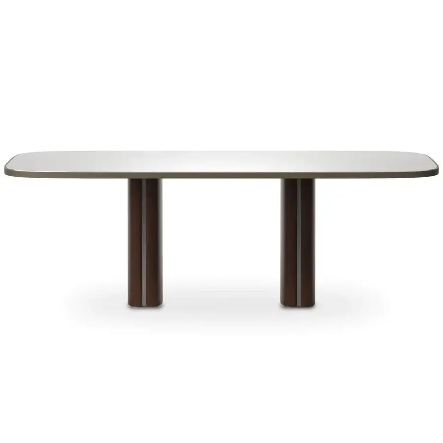 Distinguished Horm Trafalgar table with a rectangular Fenix top and dark brown wooden base built with metallic inserts
