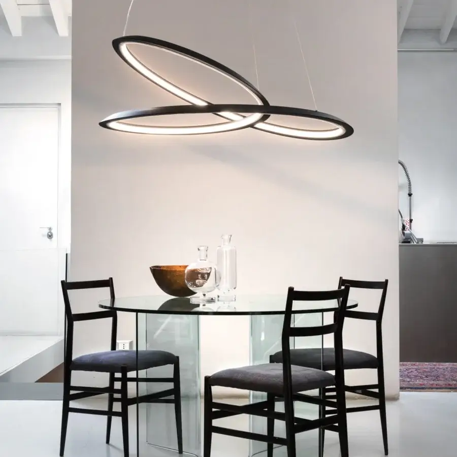 Exclusive Nemo Kepler suspension lamp crafted in painted extruded aluminum with a matte black finish