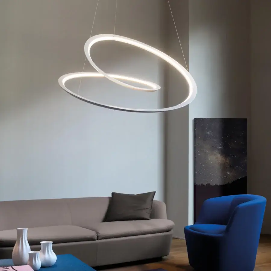 Elegant Nemo Kepler suspension lamp crafted in painted extruded aluminum with matte finish and intertwined loops