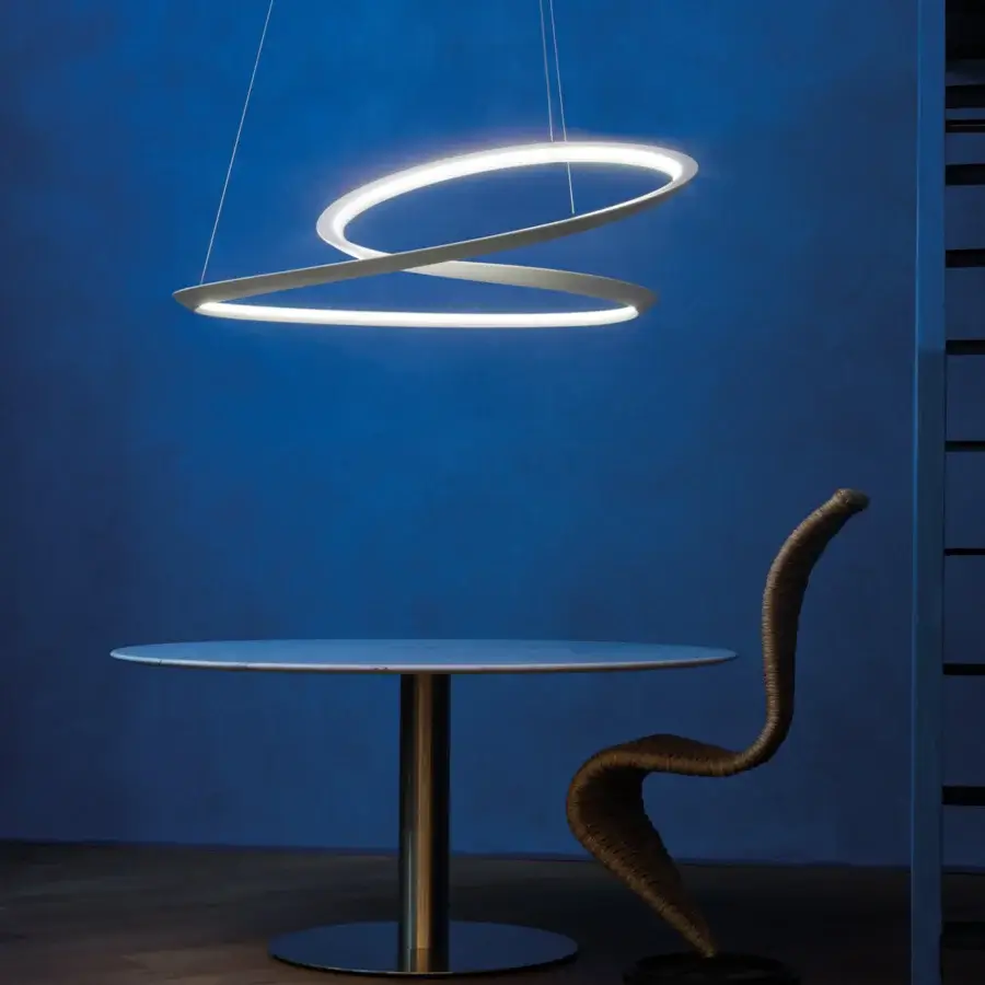 Superior Nemo Kepler suspension lamp crafted in painted extruded aluminum with matte finish and continuous looped design