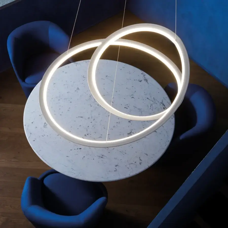 Exceptional Nemo Kepler suspension lamp crafted in painted extruded aluminum with opaque technopolymer diffuser and matte finish