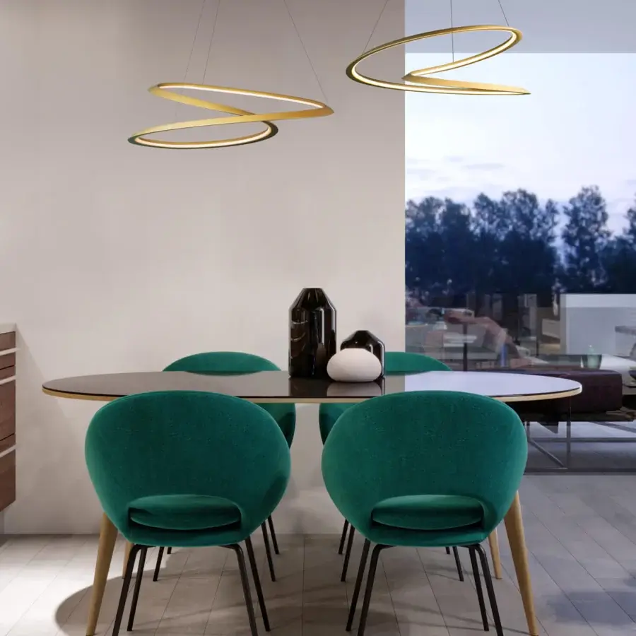 Superior Nemo Kepler suspension lamp crafted in golden painted extruded aluminum with integrated light source