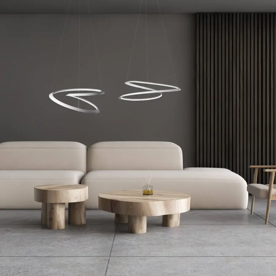 Exclusive Nemo Kepler suspension lamp crafted in light silver painted extruded aluminum with a smooth finish