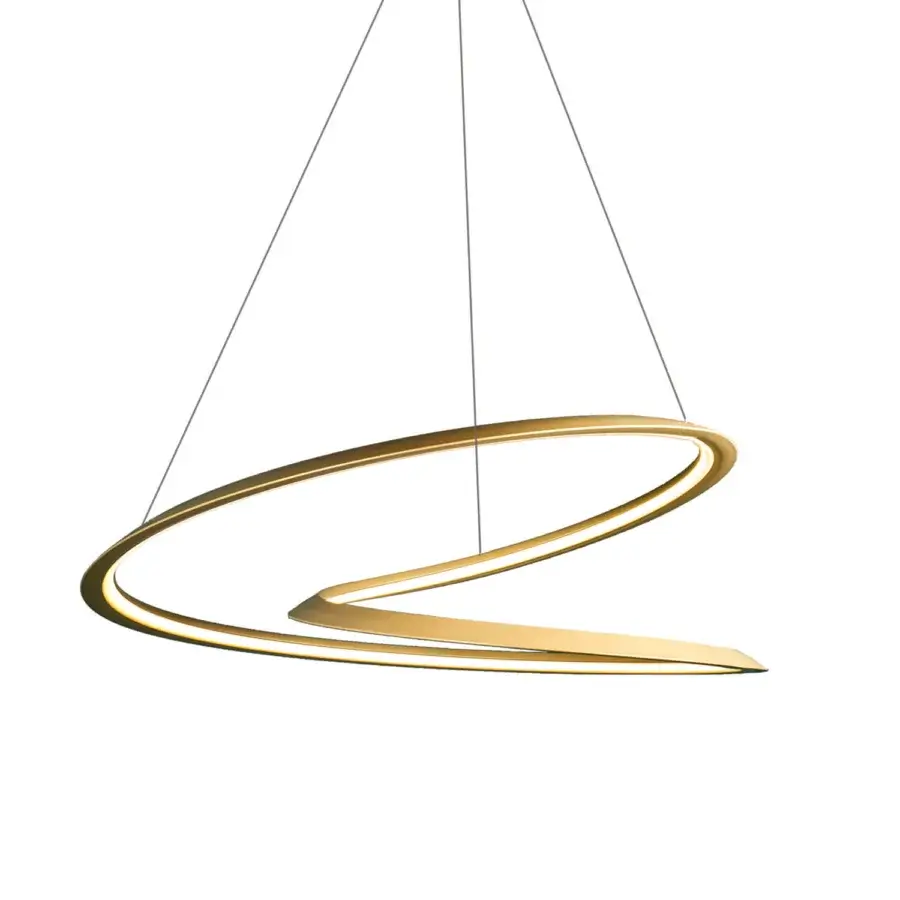 Superior Nemo Kepler suspension lamp crafted in golden-toned painted extruded aluminum with opaque technopolymer diffuser