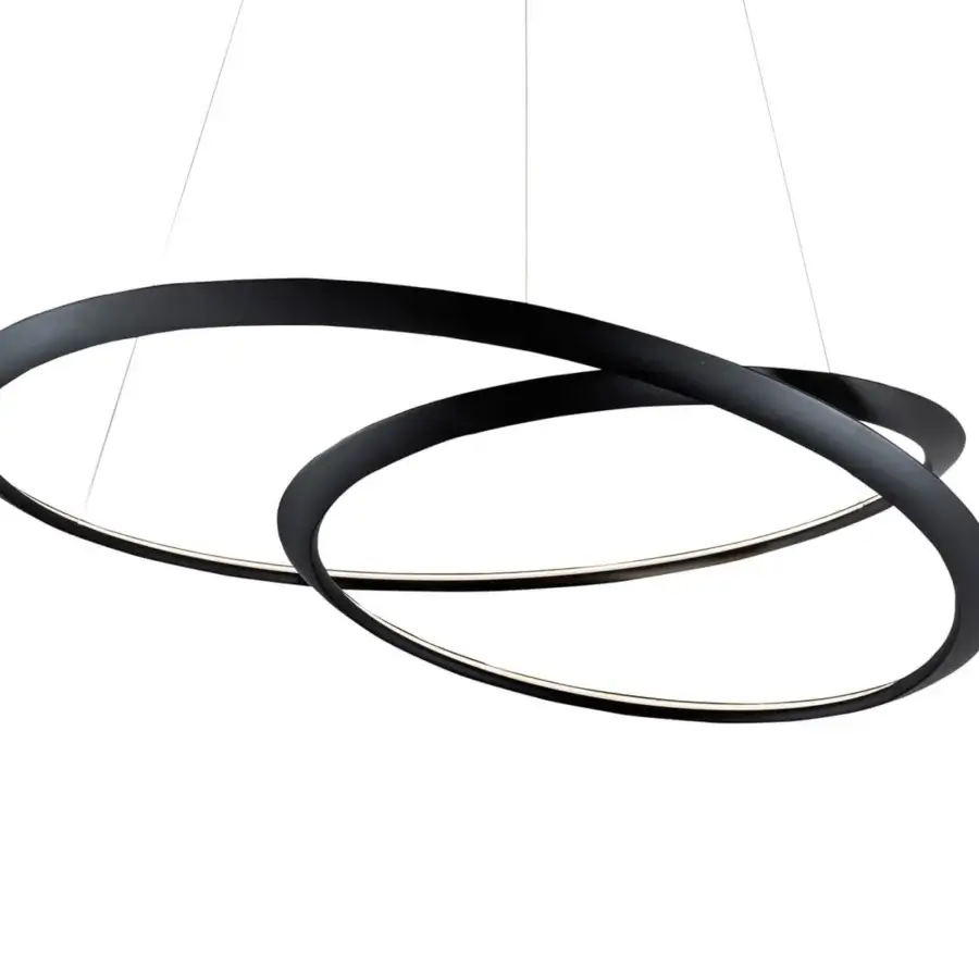 Superior Nemo Kepler suspension lamp crafted in matte black painted extruded aluminum with intersecting ring design
