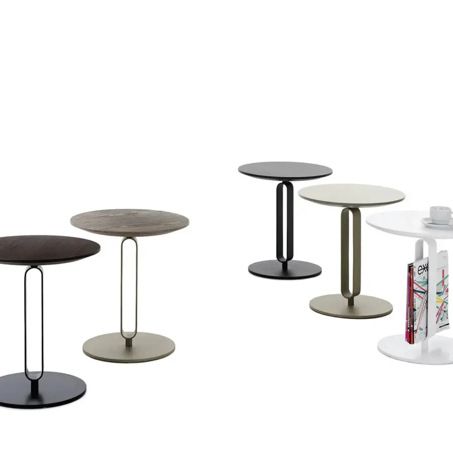 Distinguished Bontempi Alfred side table with light gray lacquered wood top and matching metal frame crafted in Italy
