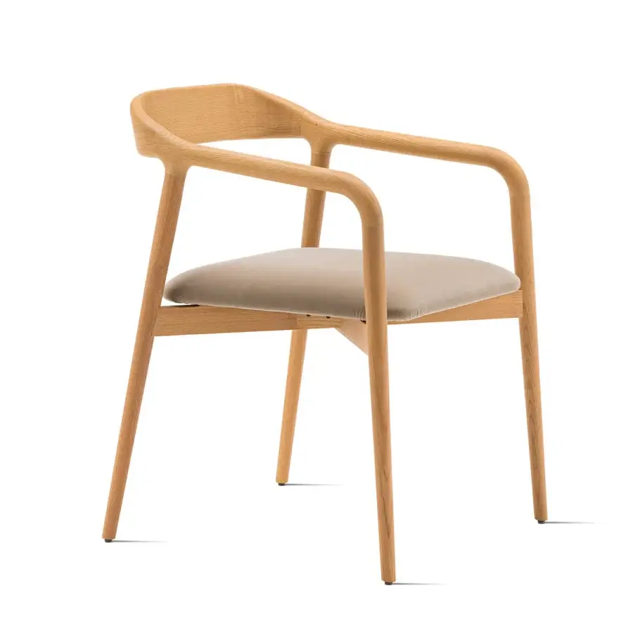 Superior Horm Velasca armchair crafted with curved solid ash frame and comfortable beige seat cushion