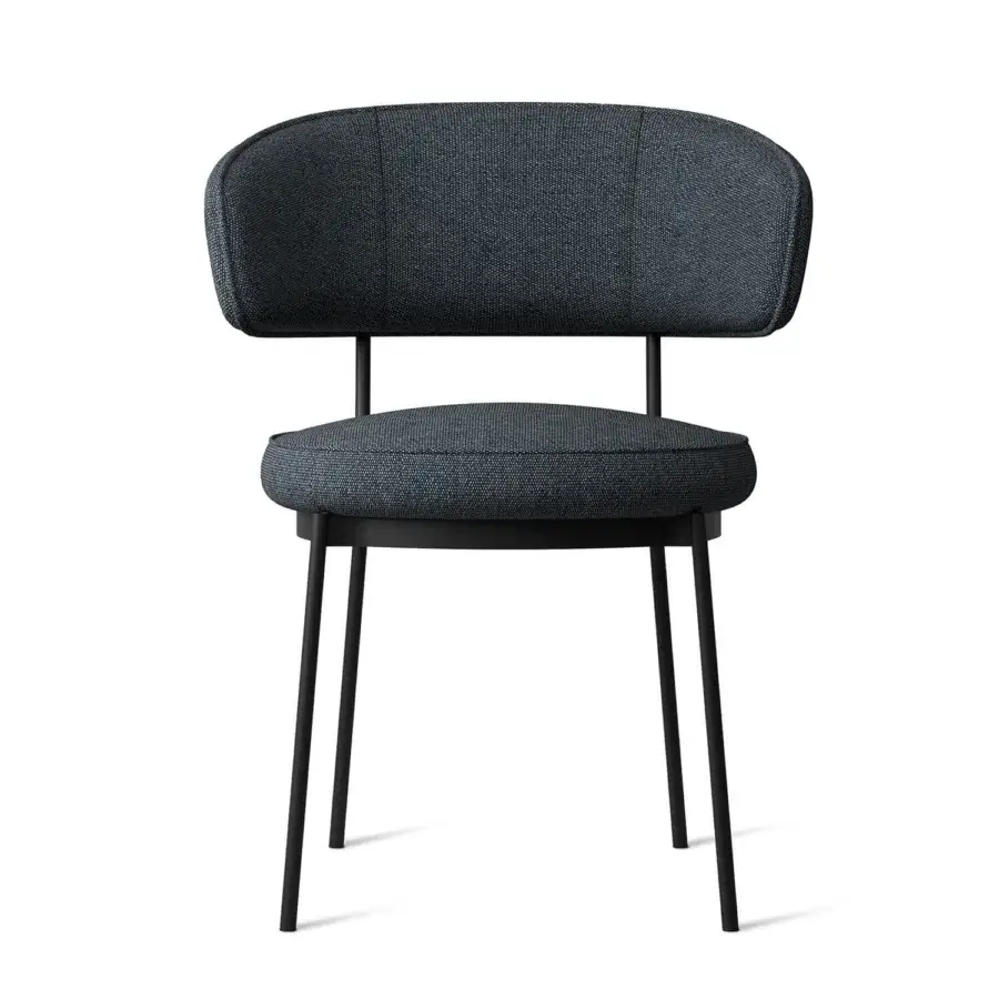 Exceptional Horm Vendome armchair with curved silhouette upholstered in dark textured textile and matte black metal frame