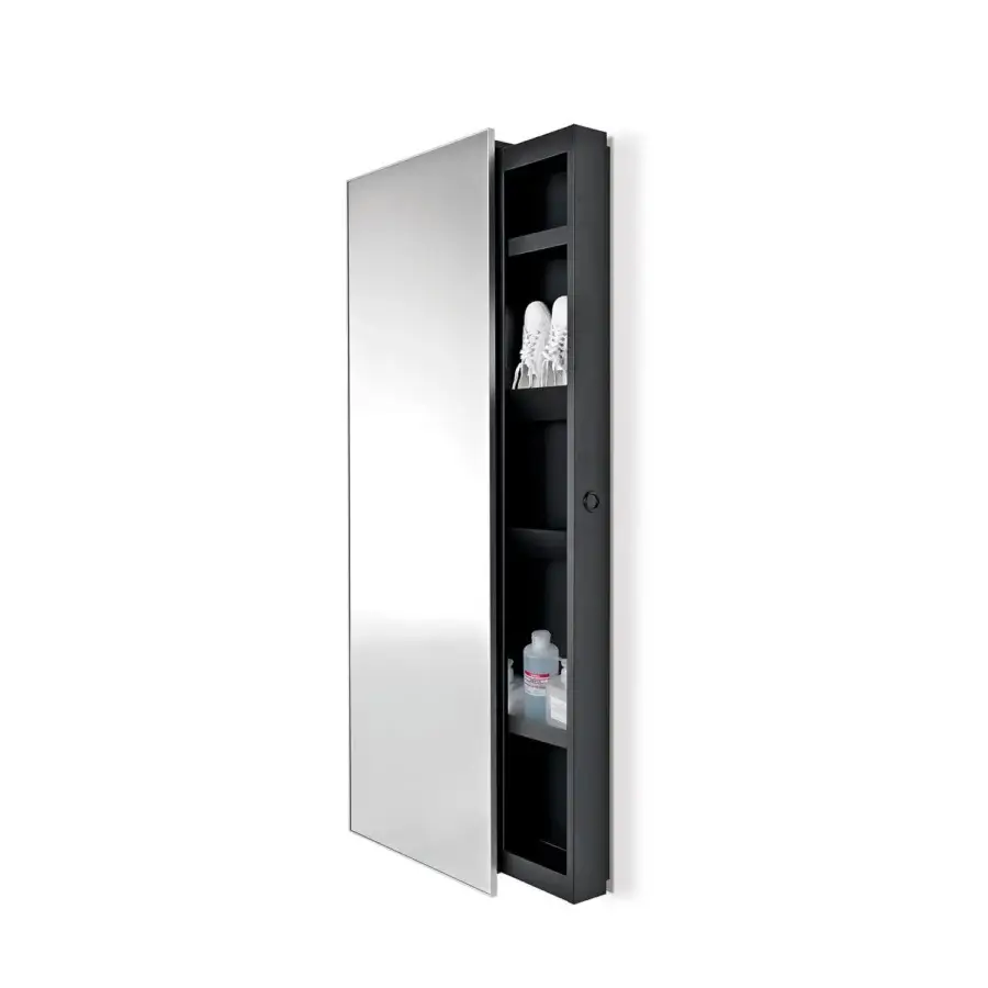 Exclusive Horm Backstage mirror with black lacquered sheet-iron structure and extruded anodized aluminum frame in matte black finish