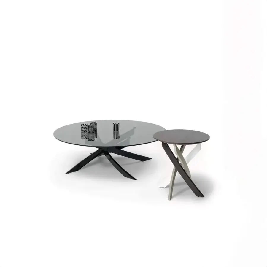 Elegant Bontempi Artistico coffee table with a sculptural black base and wide glass top