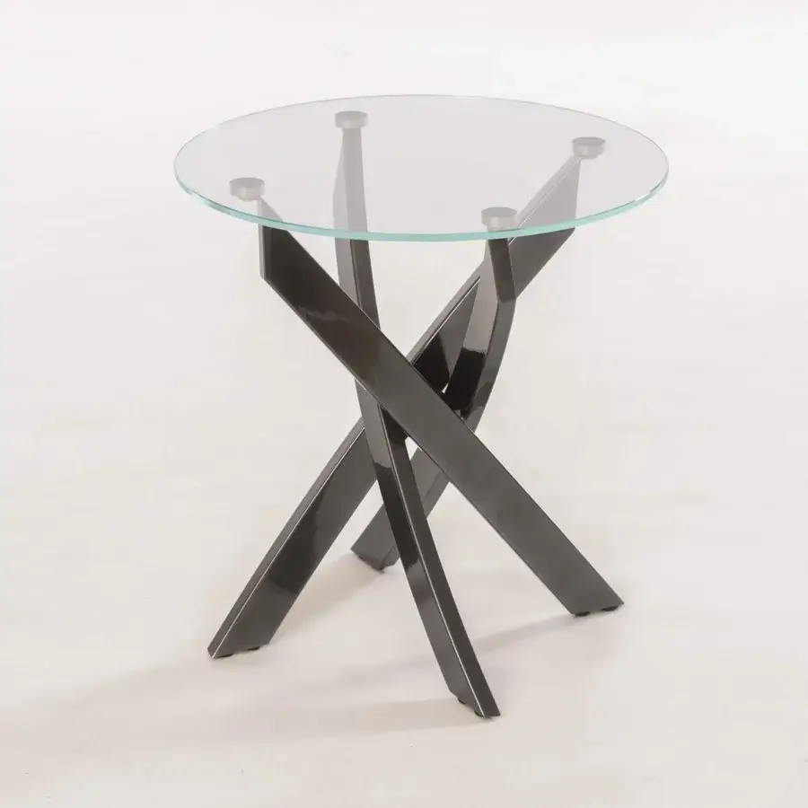 Distinguished Bontempi Artistico coffee table with intersecting metal bars and dark gray glossy glass tabletop