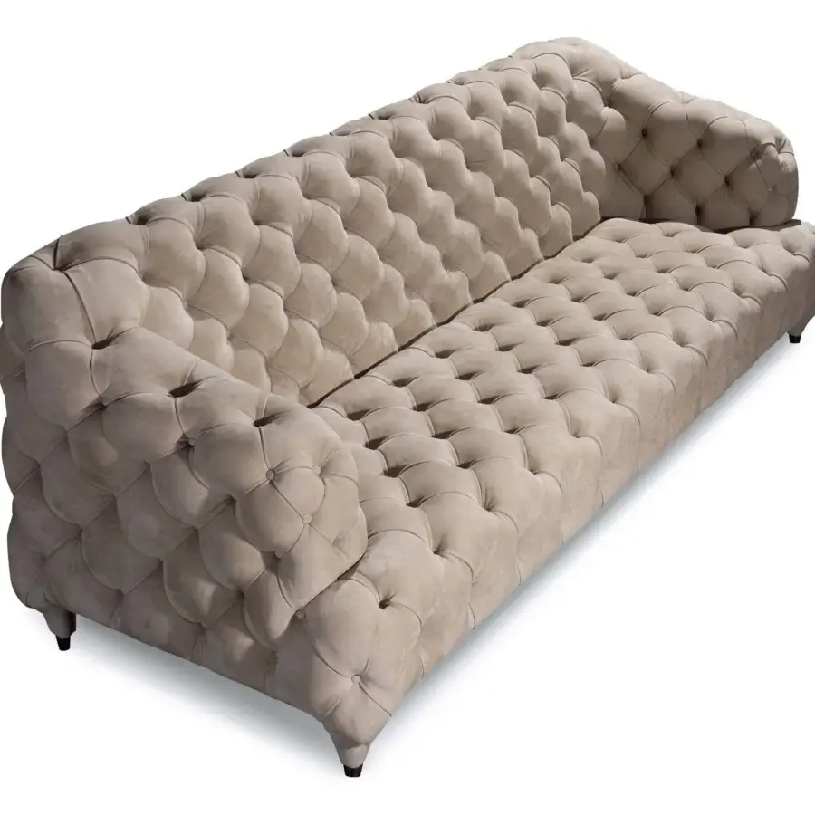 Exclusive Rugiano Cloud sofa upholstered in light beige fabric with a matte finish and tufted design