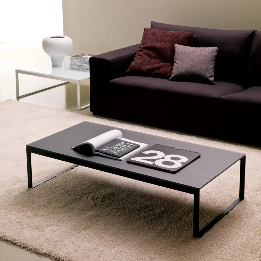 Elegant Bontempi Hip Hop coffee table with slim dark metal frame and dark matte finish tabletop crafted in Italy